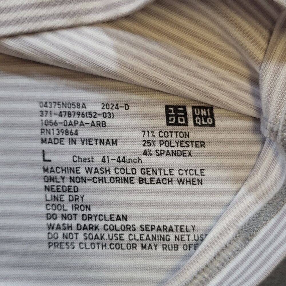 Uniqlo AIRism Cotton Blend Shirt Mens Large Gray White Striped Ringer Crew Neck - Picture 7 of 8